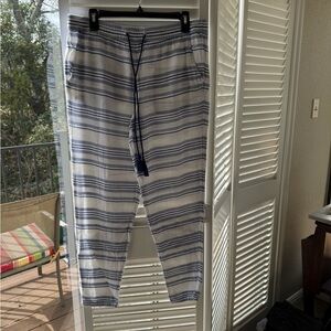LOFT Blue and White Striped Joggers/beach